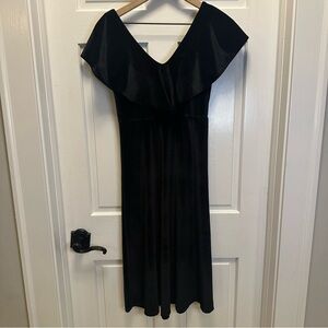 FRNCH Black Velvet Midi Dress‎